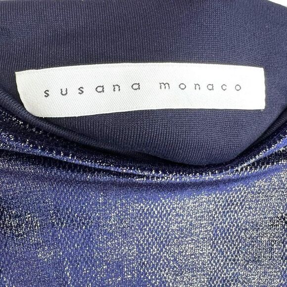 NEW Susana Monaco Shimmer Velvet High Waisted Skirt Midnight Blue Small - Picture 10 of 12